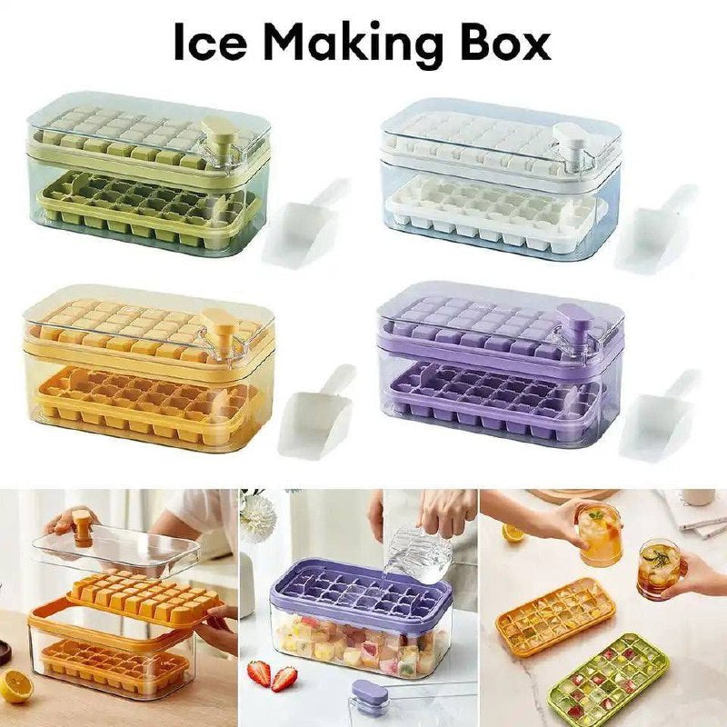 Square Ice Cube Tray With Storage Box One-button Press