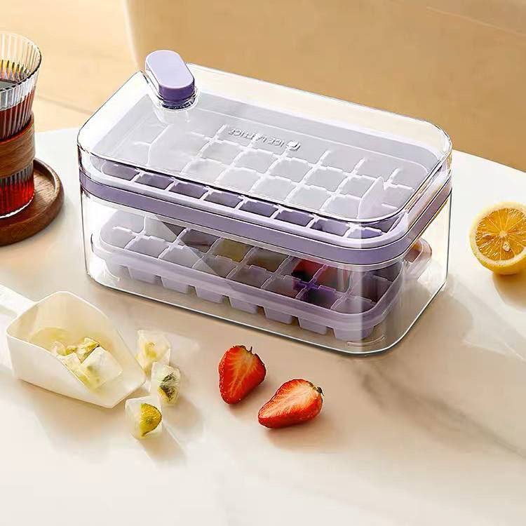 Square Ice Cube Tray With Storage Box One-button Press