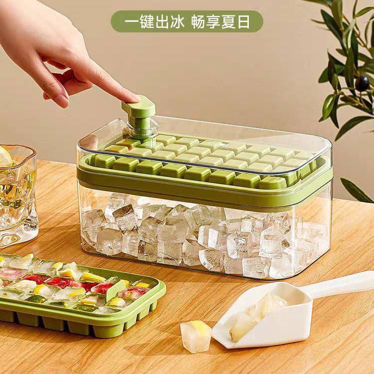 Square Ice Cube Tray With Storage Box One-button Press