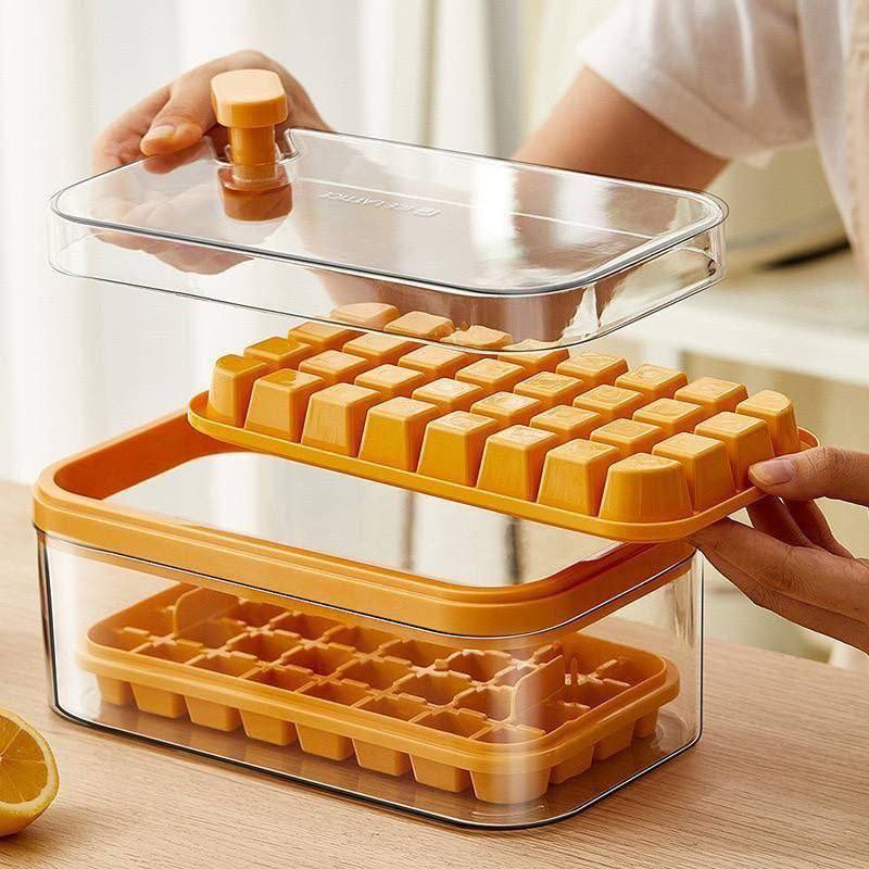 Square Ice Cube Tray With Storage Box One-button Press